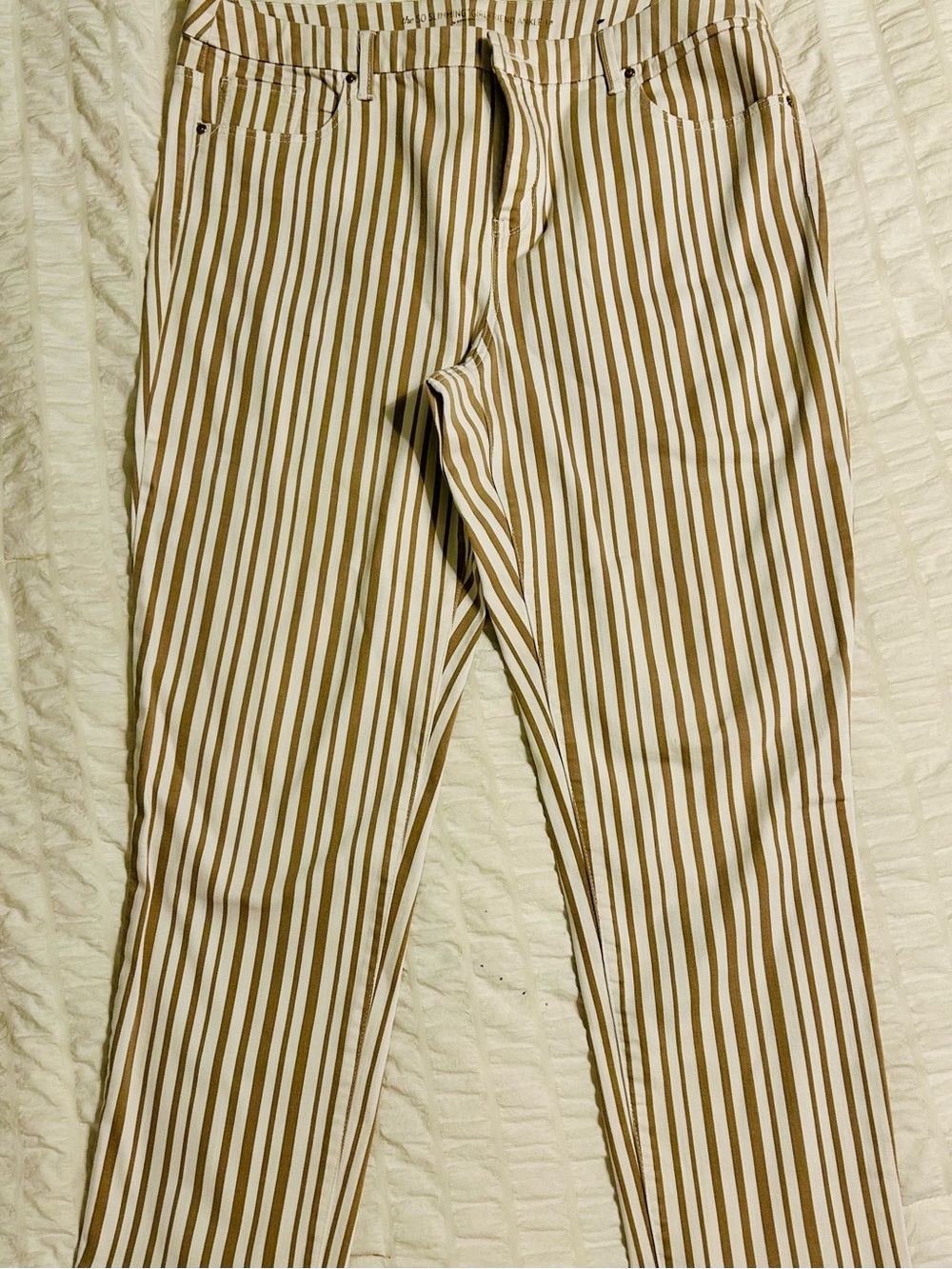 Chico's Vertical Stripe Cropped Pants - Tan & White